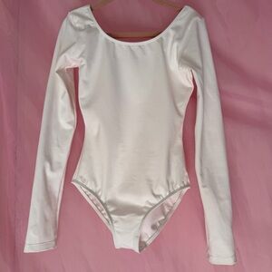 Leo White Long Sleeve Fully Lined Ballet/Gymnastics Girl’s Leotard Size 8/10
